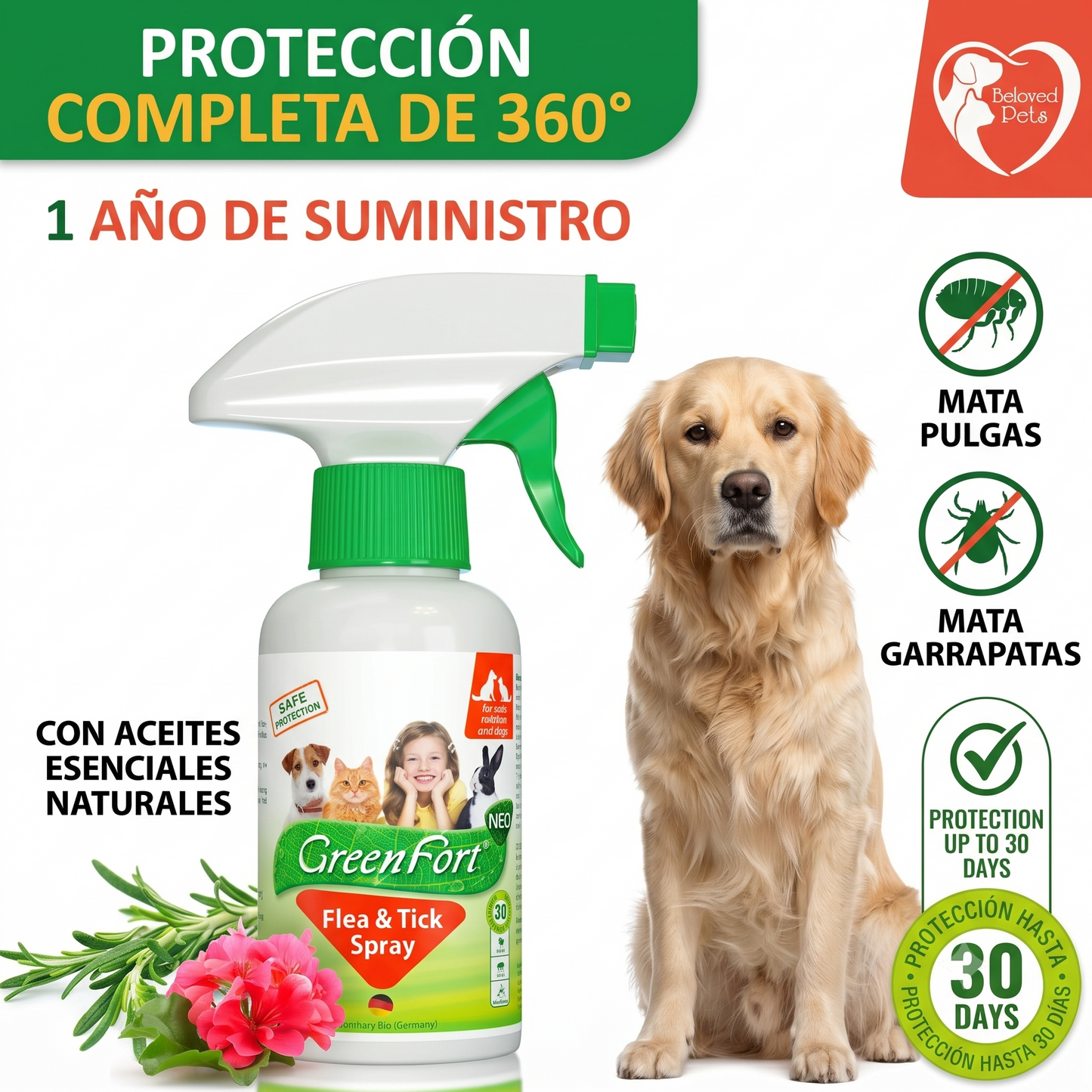 Espray Antipulgas y Garrapatas para el Hogar (Perros, Gatos y Hurones) y Repelente de Mosquitos.